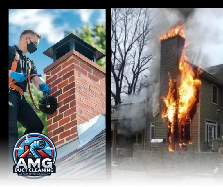Professional chimney sweep preventing creosote buildup and fire hazards in a residential fireplace