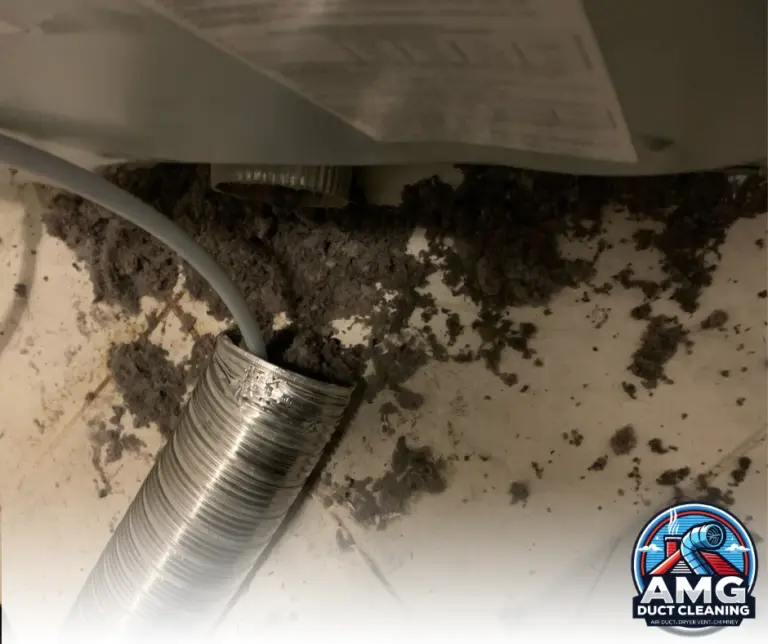 Burnt Dryer Vent Case Study – "Real case of a burnt dryer vent with visible fire damage caused by lint accumulation."