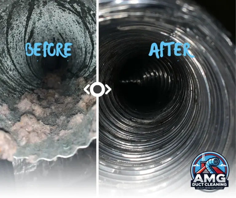 Before & After of Dryer Vent with Lint Buildup – "Before and after comparison showing heavy lint buildup removed from a dryer vent to prevent house fires."