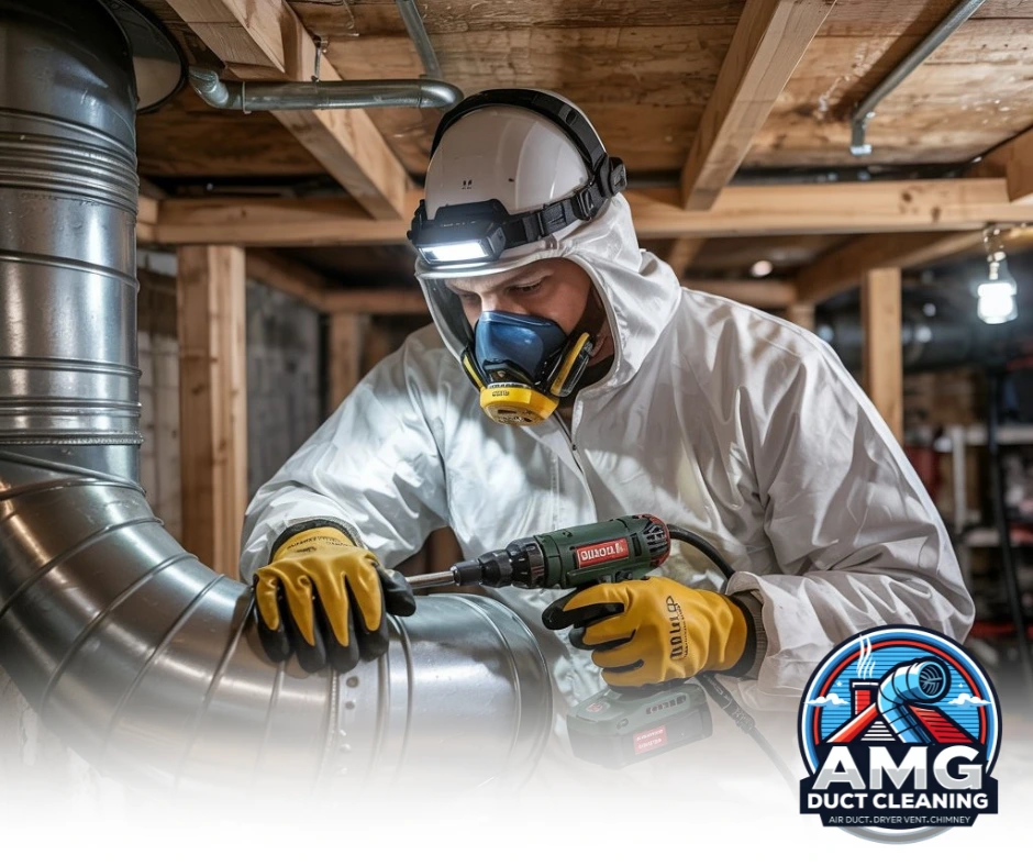 Close-Up of Technician Repairing Air Duct – "Professional carefully sealing a damaged air duct to avoid costly energy loss and improve HVAC system efficiency."